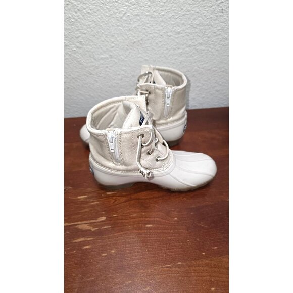 Sperry Kids Saltwater Duck Rain Glidden Boots Tan Canvas & Rubber Size 13 - Picture 5 of 8